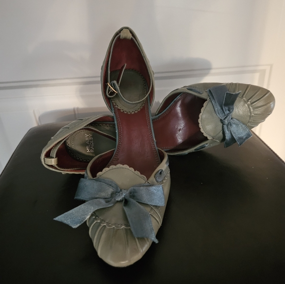 Hillary Radley Vintage Heels Size 8.5 Green with Blue Satin Bow - Picture 3 of 6